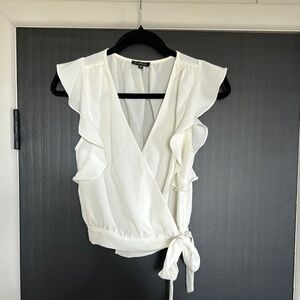 Elegant White Ruffle Wrap Blouse